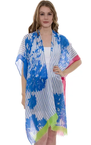 JP1415 Stripes & Floral Pattern Cover-Up Kimono
