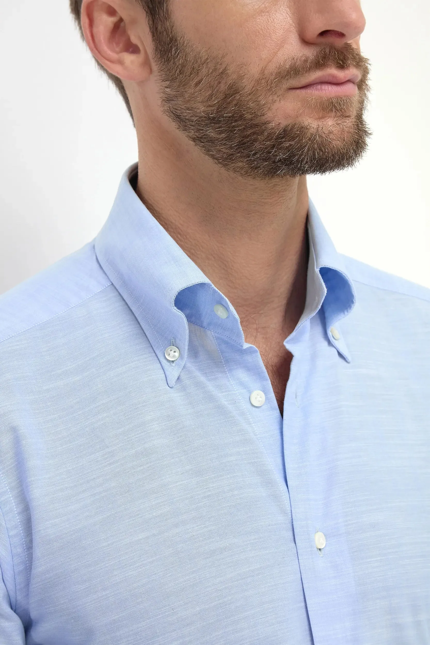 Light blue bamboo button-down shirt "Sartoriale collection" - Made In Italy