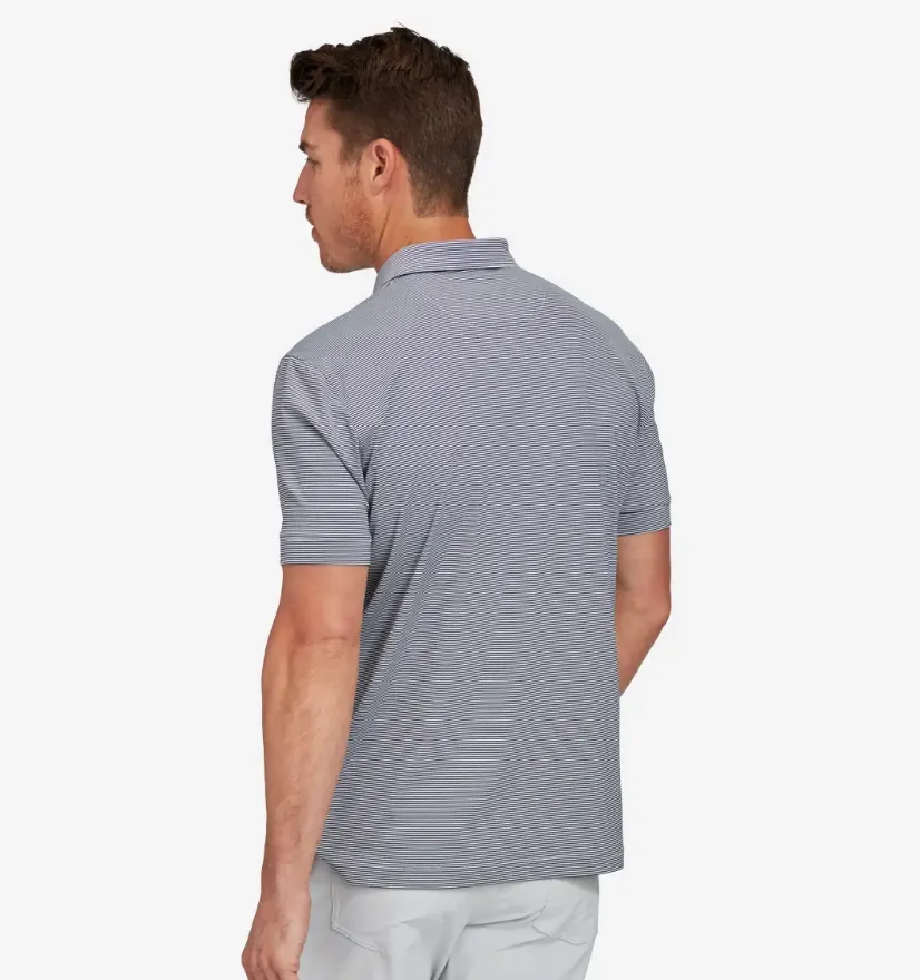 Mizzen & Main Men's Versa SS Polo - Classic Fit Navy & Light Blue Stripe