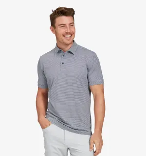Mizzen & Main Men's Versa SS Polo - Classic Fit Navy & Light Blue Stripe