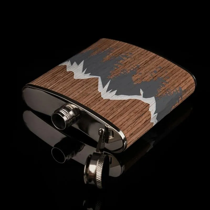Mountains Printed Wood Coated Hip Flask