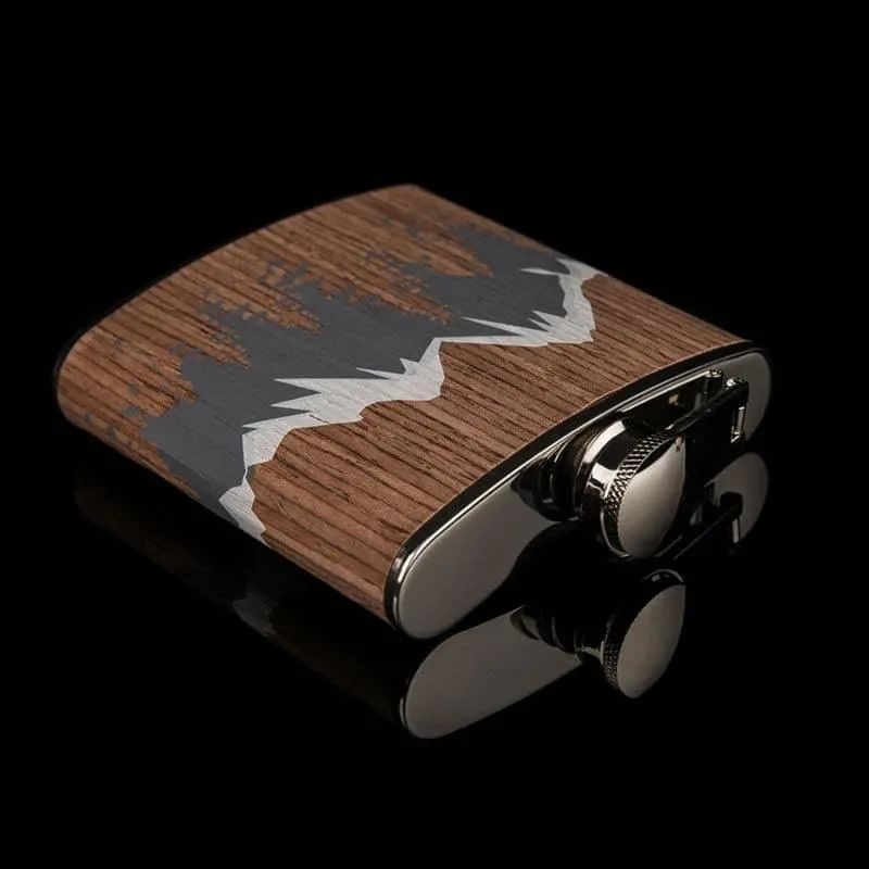 Mountains Printed Wood Coated Hip Flask