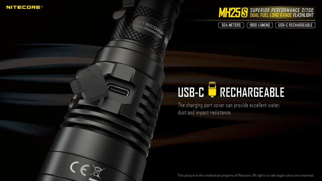 NITECORE 1800 LUMENS DUAL FUEL LONG RANGE FLASHLIGHT (MH25S)