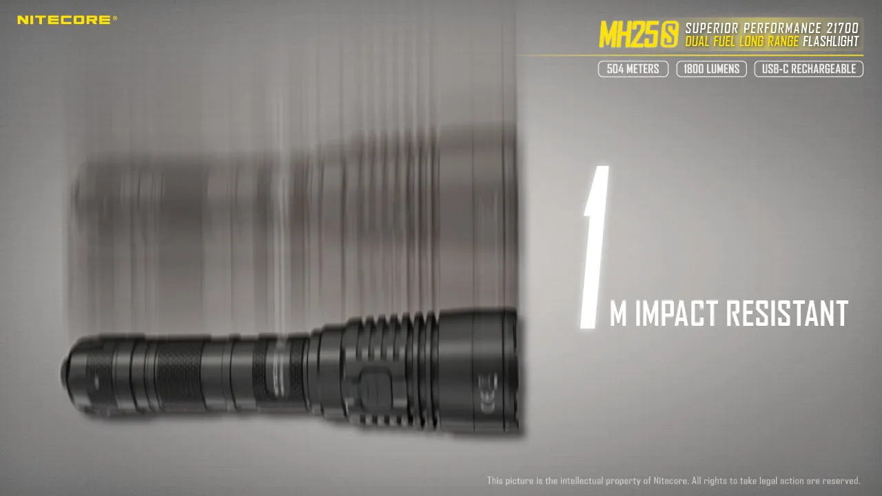 NITECORE 1800 LUMENS DUAL FUEL LONG RANGE FLASHLIGHT (MH25S)