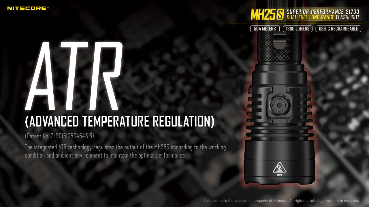 NITECORE 1800 LUMENS DUAL FUEL LONG RANGE FLASHLIGHT (MH25S)