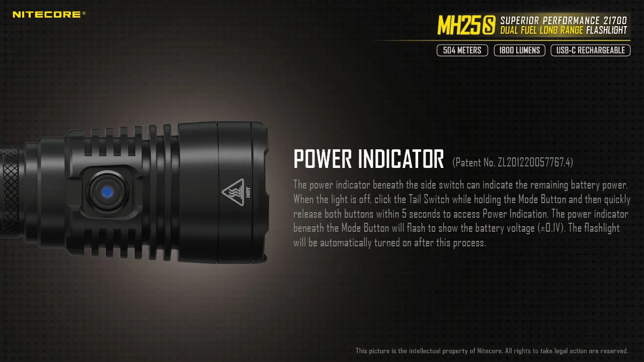 NITECORE 1800 LUMENS DUAL FUEL LONG RANGE FLASHLIGHT (MH25S)