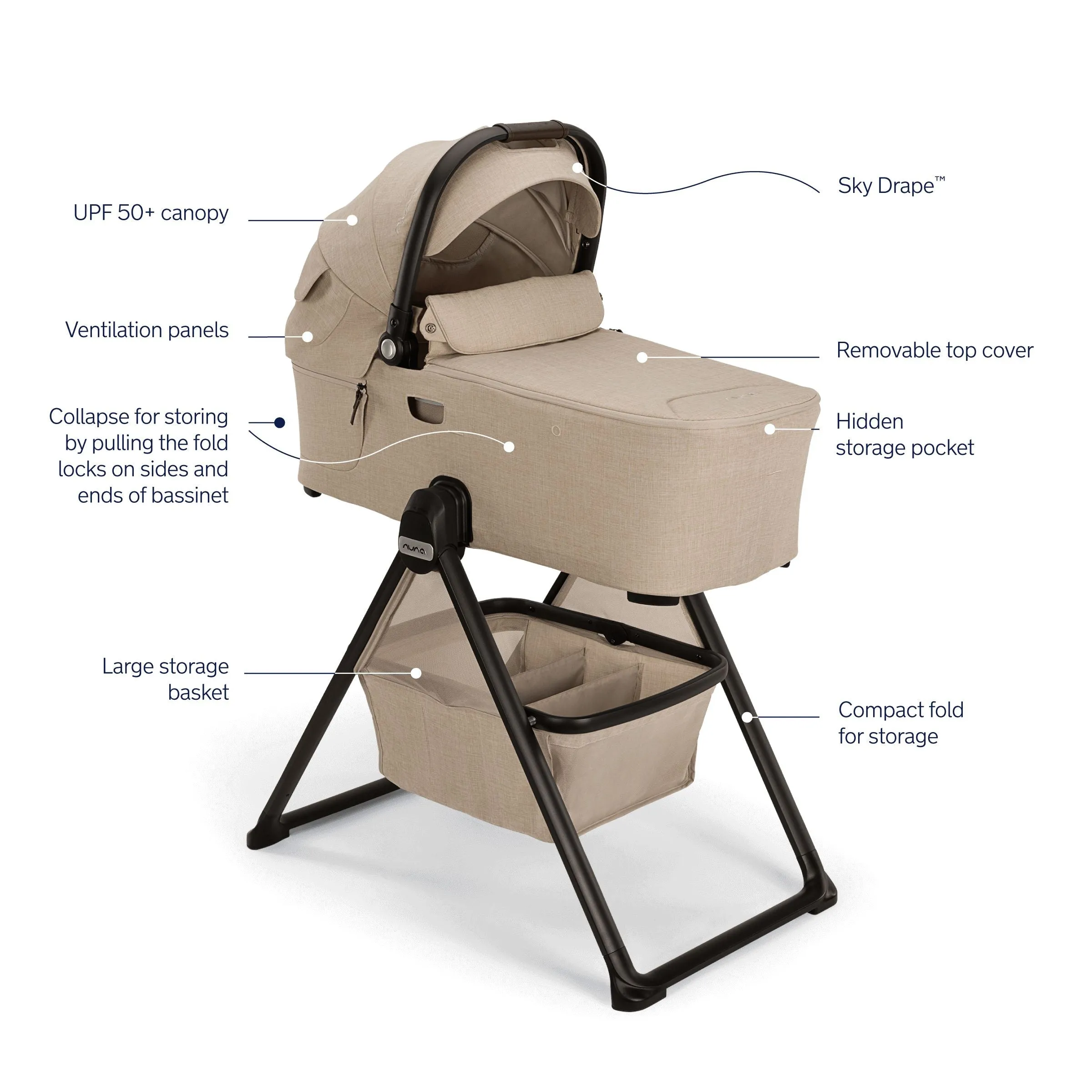 Nuna - Demi Next Bassinet   Stand - Biscotti