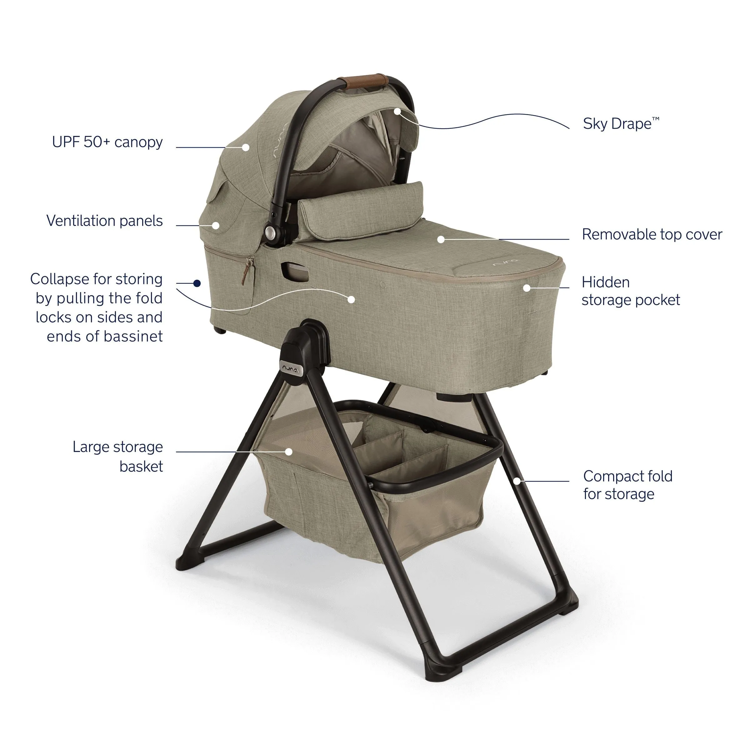 Nuna - Demi Next Bassinet   Stand - Hazelwood