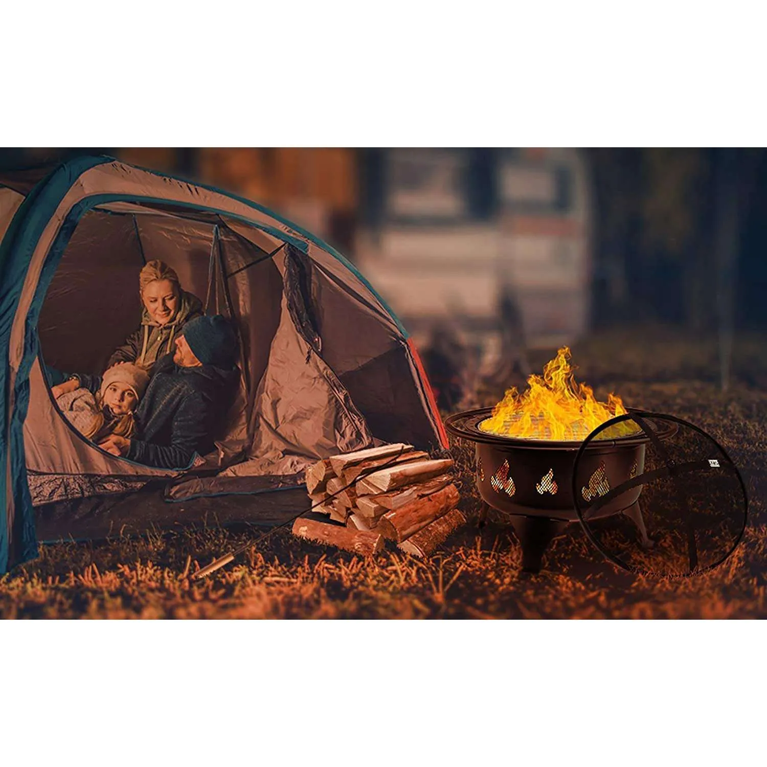 Outland Portable 24" Fire Pits Outdoor Wood Burning - Weather Resistant Easy to Clean Firepit w/ Grate, Heavy Duty Wood Poker, Fire Screen for Safety
