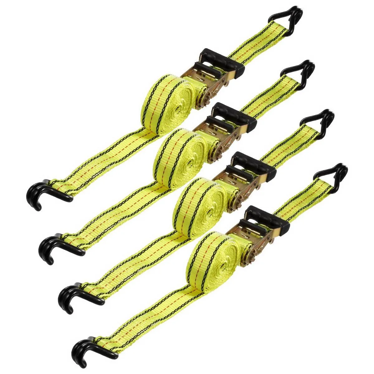 Partsam Heavy Duty Ratchet Cargo Tie Down Straps, 3000lbs Break Strength - (4) Heavy Duty 1.5inch x 15' Cargo Tiedowns with Steel Dual J-Hooks for Moving, Hauling, Motorcycles, Securing Cargo (Yellow)