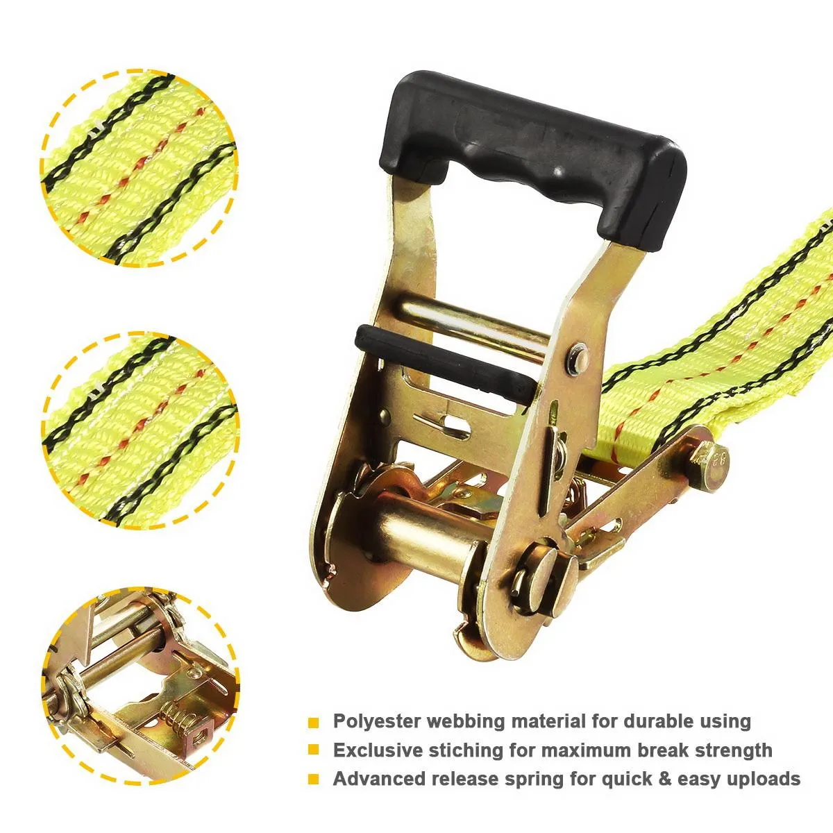 Partsam Heavy Duty Ratchet Cargo Tie Down Straps, 3000lbs Break Strength - (4) Heavy Duty 1.5inch x 15' Cargo Tiedowns with Steel Dual J-Hooks for Moving, Hauling, Motorcycles, Securing Cargo (Yellow)