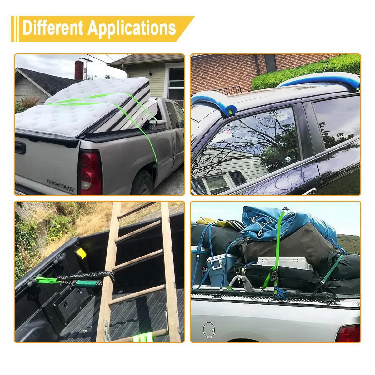 Partsam Ratchet Straps Heavy Duty Tie Down Set, 1500 Break Strength - (4) Heavy Duty 1" x 15' Cargo Tiedowns with Handles & Stainless Steel S Hooks for Moving, Securing Cargo in Carry Bag (Green)