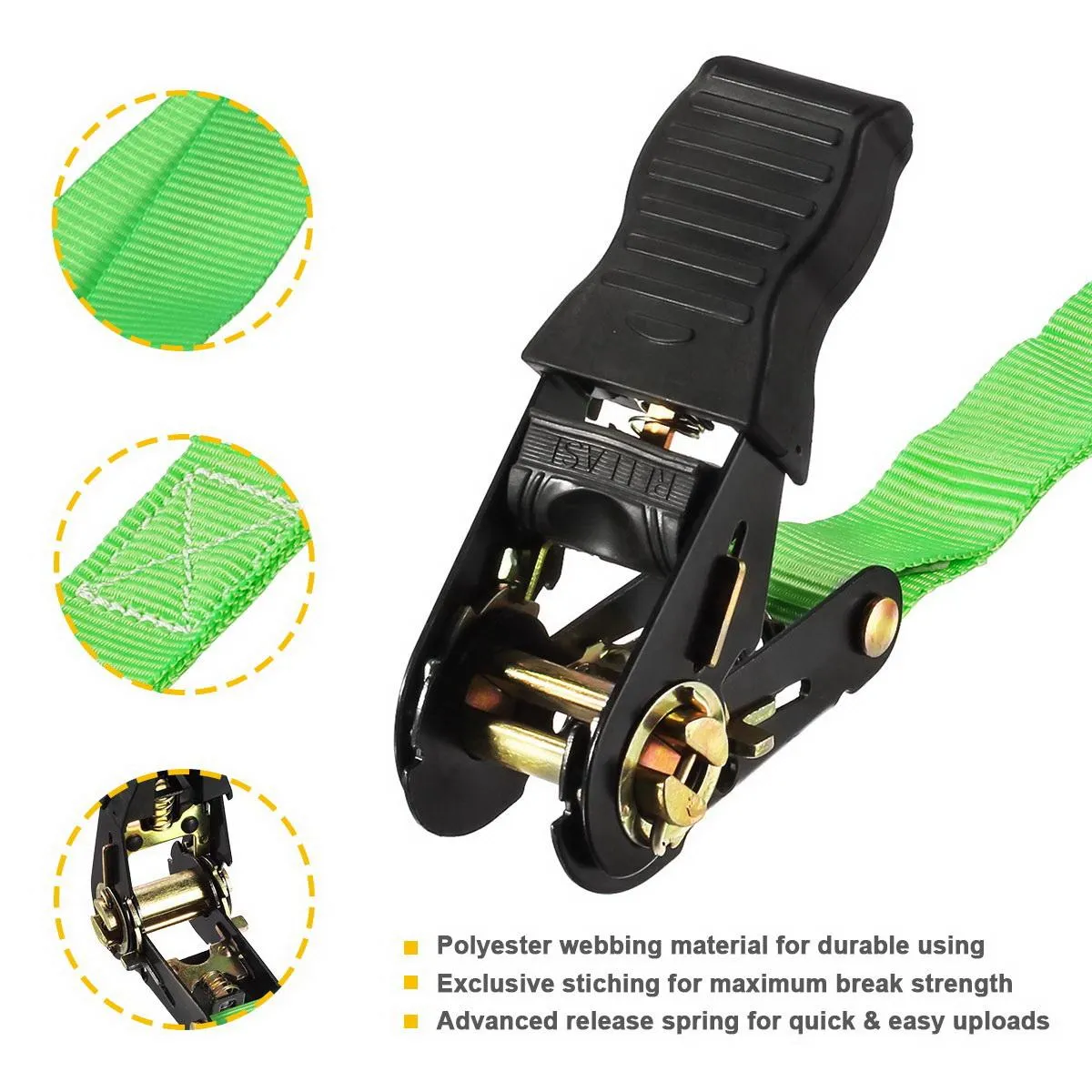 Partsam Ratchet Straps Heavy Duty Tie Down Set, 1500 Break Strength - (4) Heavy Duty 1" x 15' Cargo Tiedowns with Handles & Stainless Steel S Hooks for Moving, Securing Cargo in Carry Bag (Green)