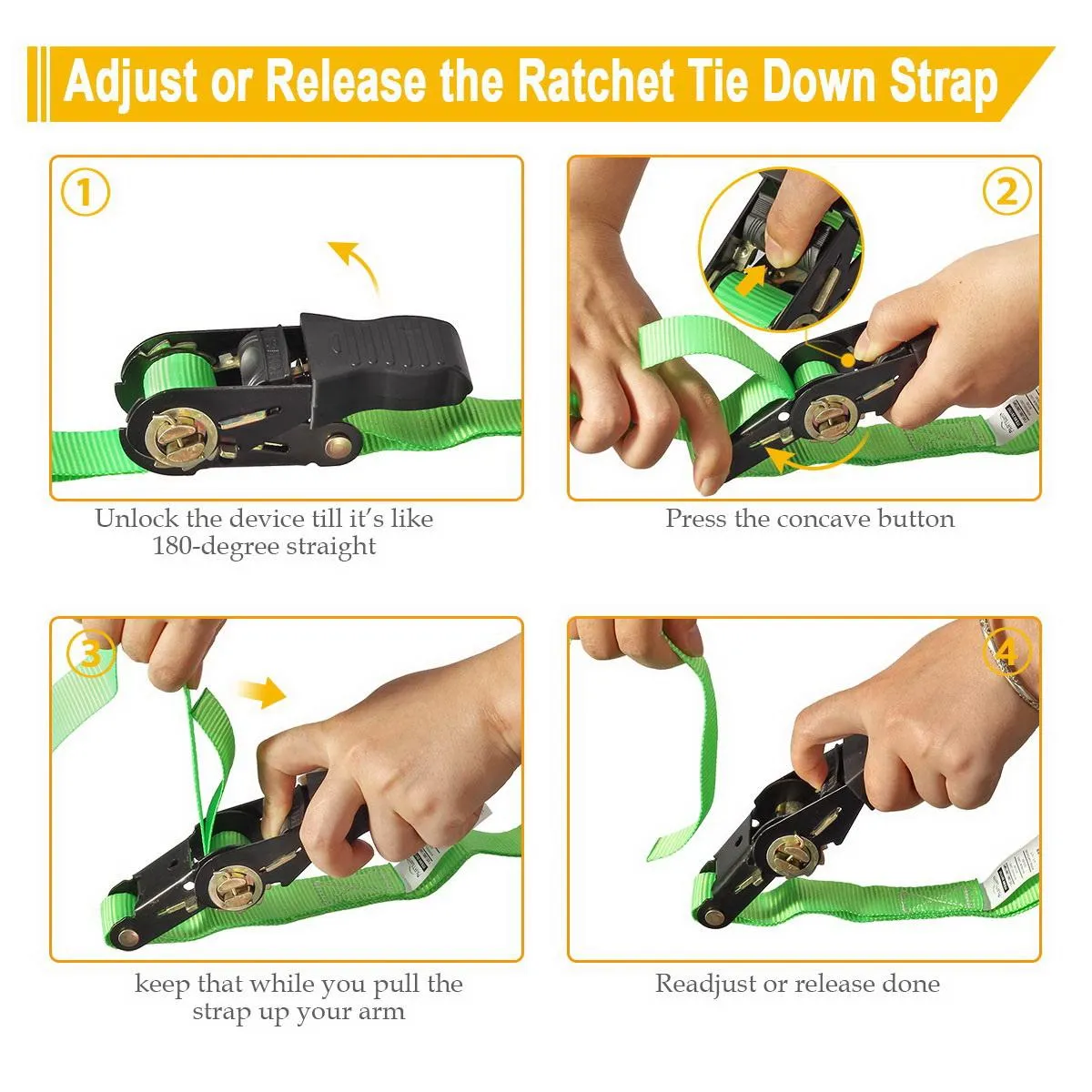 Partsam Ratchet Straps Heavy Duty Tie Down Set, 1500 Break Strength - (4) Heavy Duty 1" x 15' Cargo Tiedowns with Handles & Stainless Steel S Hooks for Moving, Securing Cargo in Carry Bag (Green)