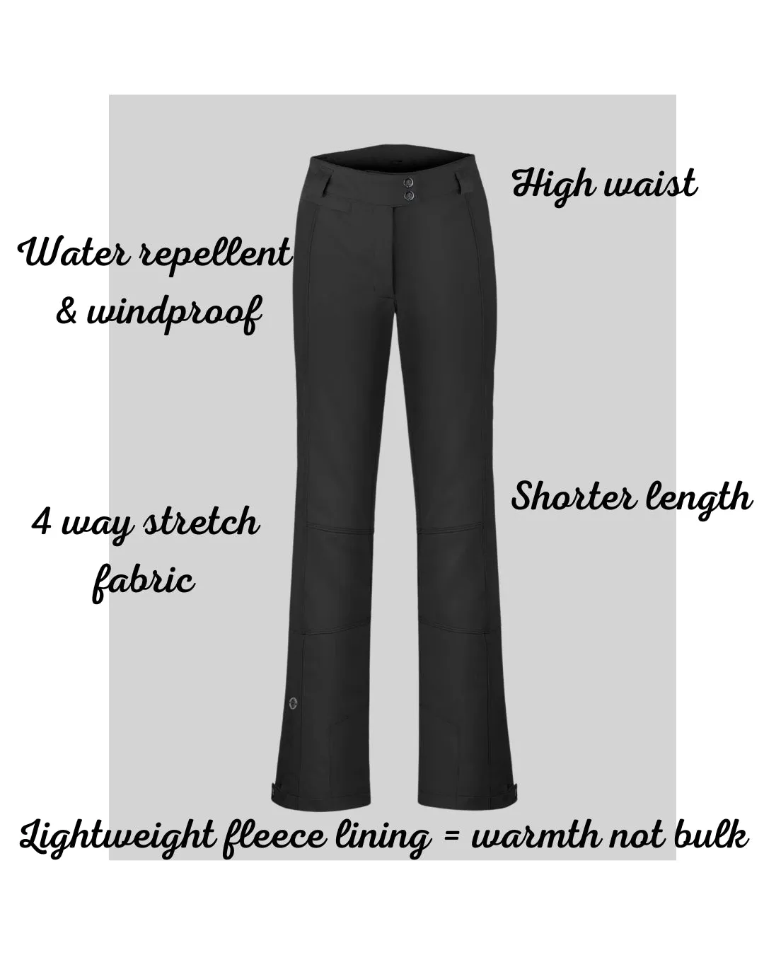 Poivre Blanc 1120 Shorter Length Softshell Ski Pant in Black