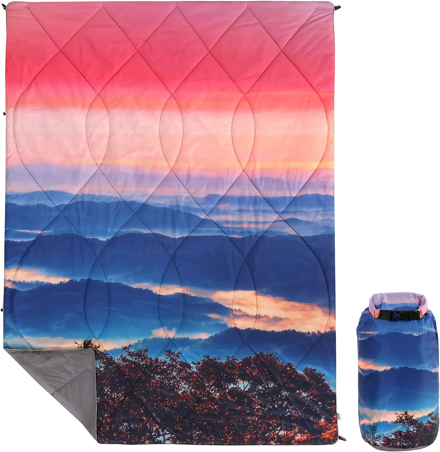 Qucover Camping Blanket,Lightweight Travel Blanket for Warm or Cold Weather, Packable & Waterproof for Outdoors, Travel, Beach (Neon Light,55" X 79")