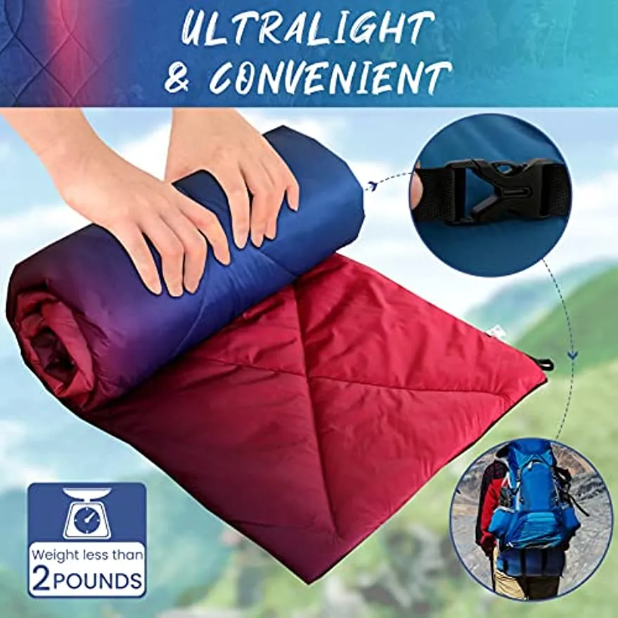 Qucover Camping Blanket,Lightweight Travel Blanket for Warm or Cold Weather, Packable & Waterproof for Outdoors, Travel, Beach (Neon Light,55" X 79")