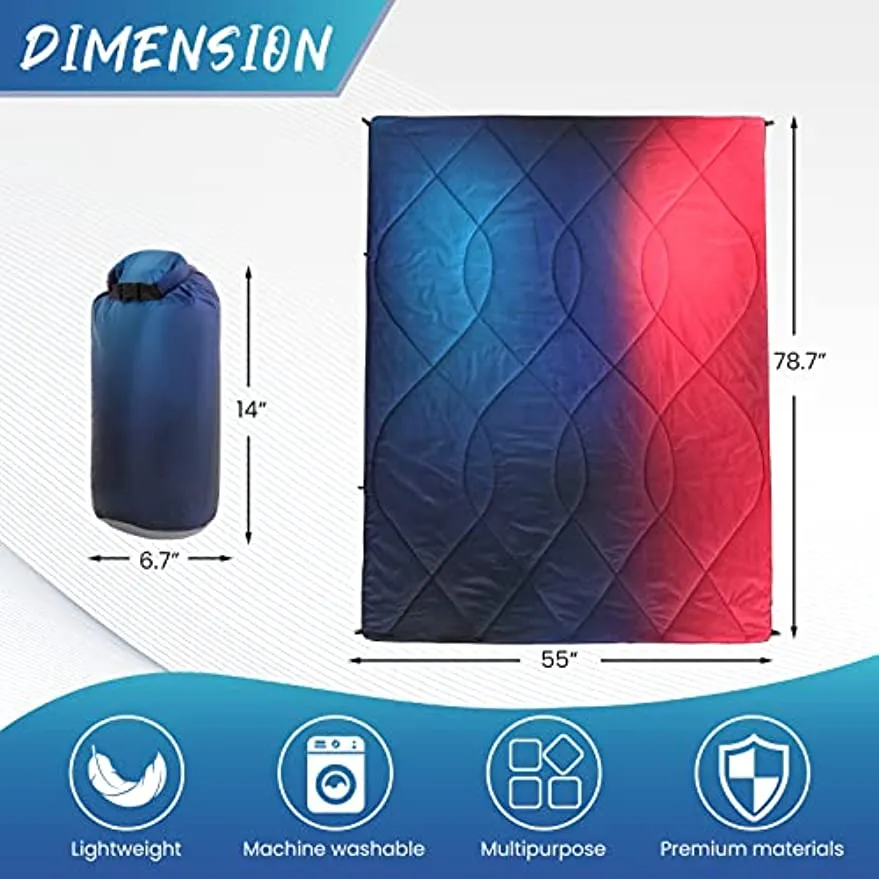 Qucover Camping Blanket,Lightweight Travel Blanket for Warm or Cold Weather, Packable & Waterproof for Outdoors, Travel, Beach (Neon Light,55" X 79")