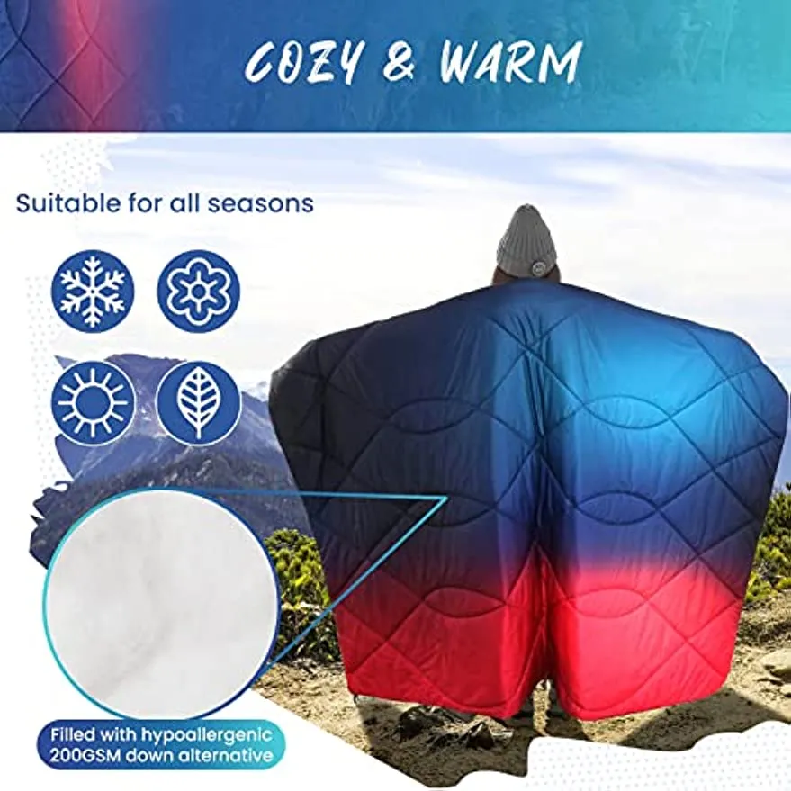 Qucover Camping Blanket,Lightweight Travel Blanket for Warm or Cold Weather, Packable & Waterproof for Outdoors, Travel, Beach (Neon Light,55" X 79")