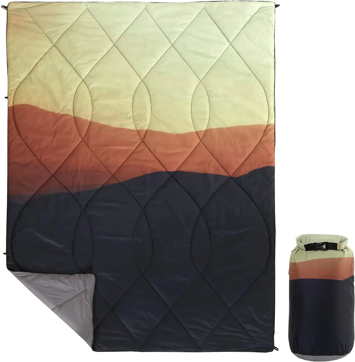 Qucover Camping Blanket,Lightweight Travel Blanket for Warm or Cold Weather, Packable & Waterproof for Outdoors, Travel, Beach (Neon Light,55" X 79")