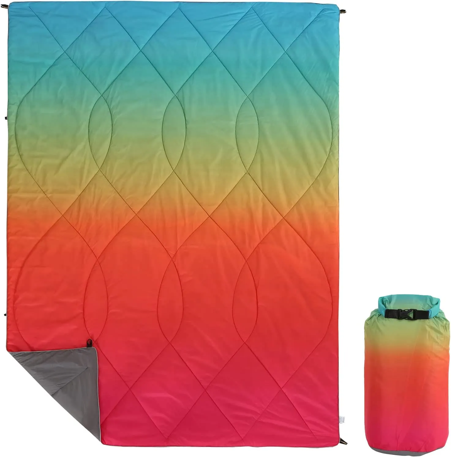 Qucover Camping Blanket,Lightweight Travel Blanket for Warm or Cold Weather, Packable & Waterproof for Outdoors, Travel, Beach (Neon Light,55" X 79")