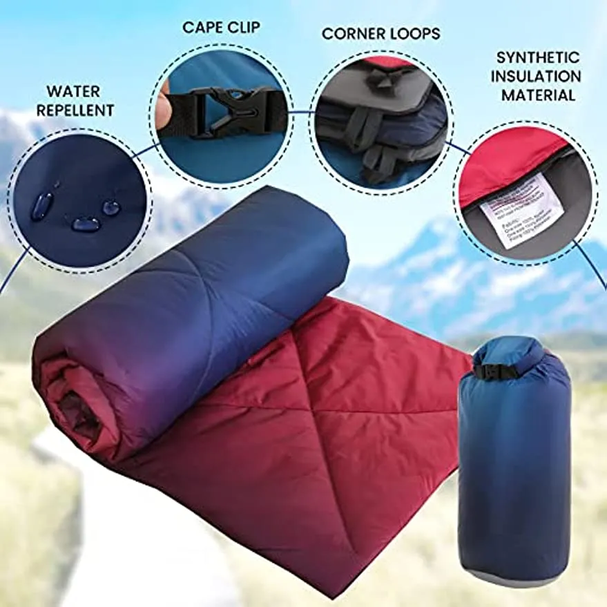 Qucover Camping Blanket,Lightweight Travel Blanket for Warm or Cold Weather, Packable & Waterproof for Outdoors, Travel, Beach (Neon Light,55" X 79")