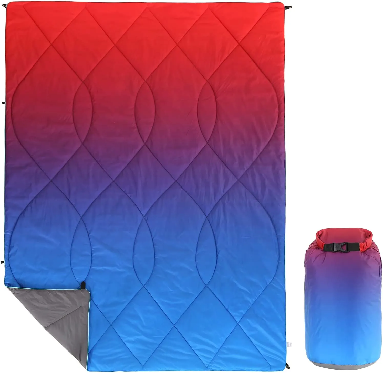 Qucover Camping Blanket,Lightweight Travel Blanket for Warm or Cold Weather, Packable & Waterproof for Outdoors, Travel, Beach (Neon Light,55" X 79")