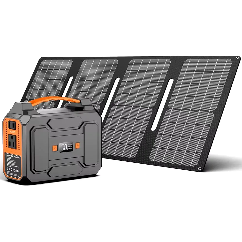 Solar Powered Generator 200W Peak/100W Rated, Portable Solar Generator Power Station with Solar Panels 40W