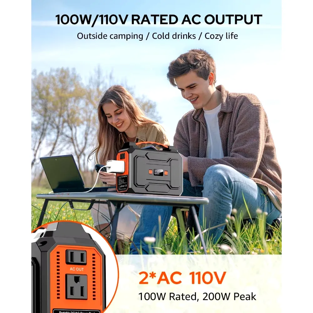 Solar Powered Generator 200W Peak/100W Rated, Portable Solar Generator Power Station with Solar Panels 40W