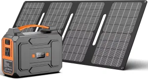 Solar Powered Generator 200W Peak/100W Rated, Portable Solar Generator Power Station with Solar Panels 40W