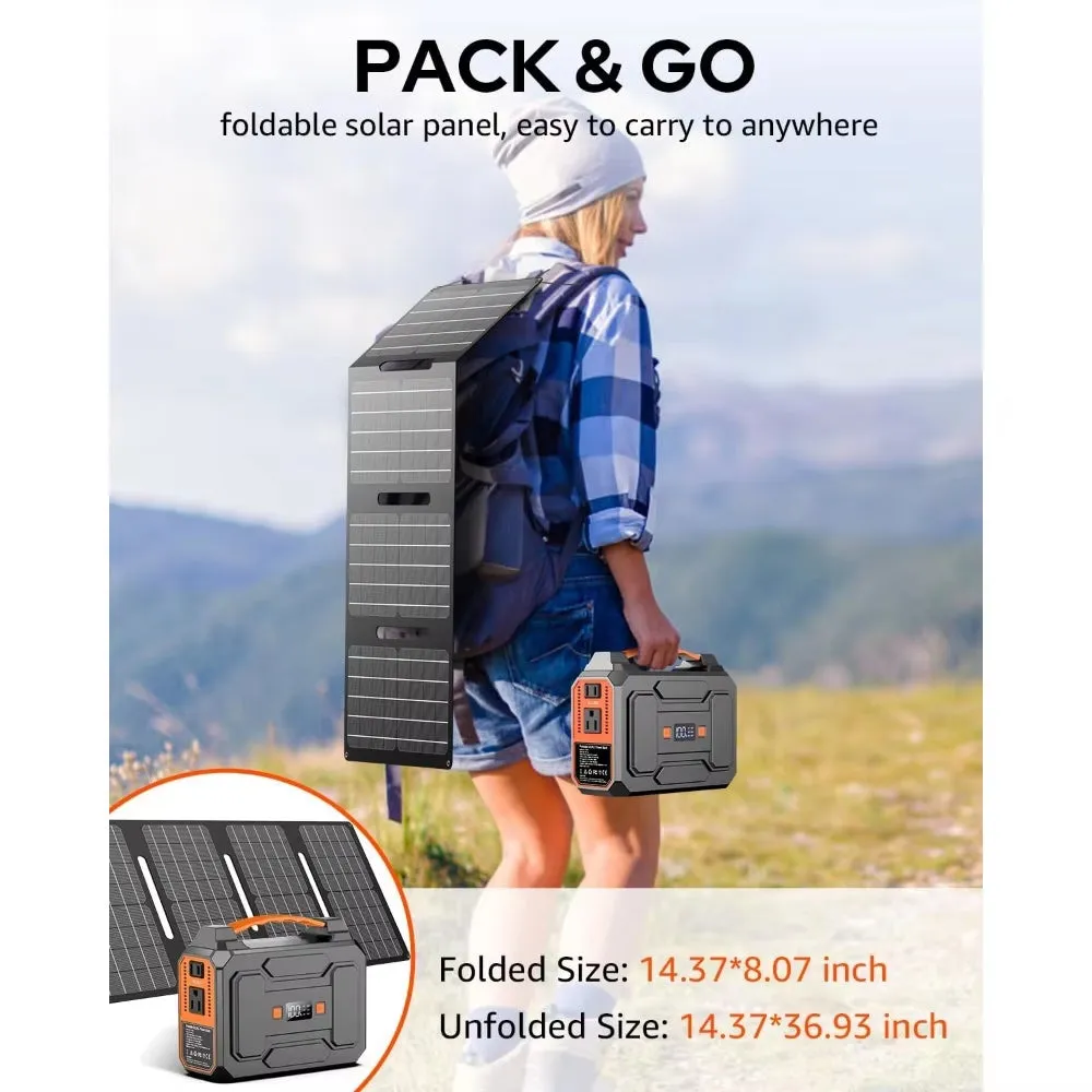 Solar Powered Generator 200W Peak/100W Rated, Portable Solar Generator Power Station with Solar Panels 40W
