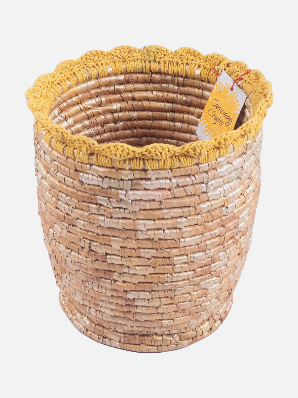 Wheat Grass Dustbin/Flower Vase With Crochia