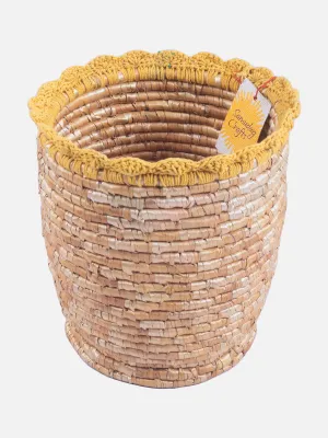 Wheat Grass Dustbin/Flower Vase With Crochia