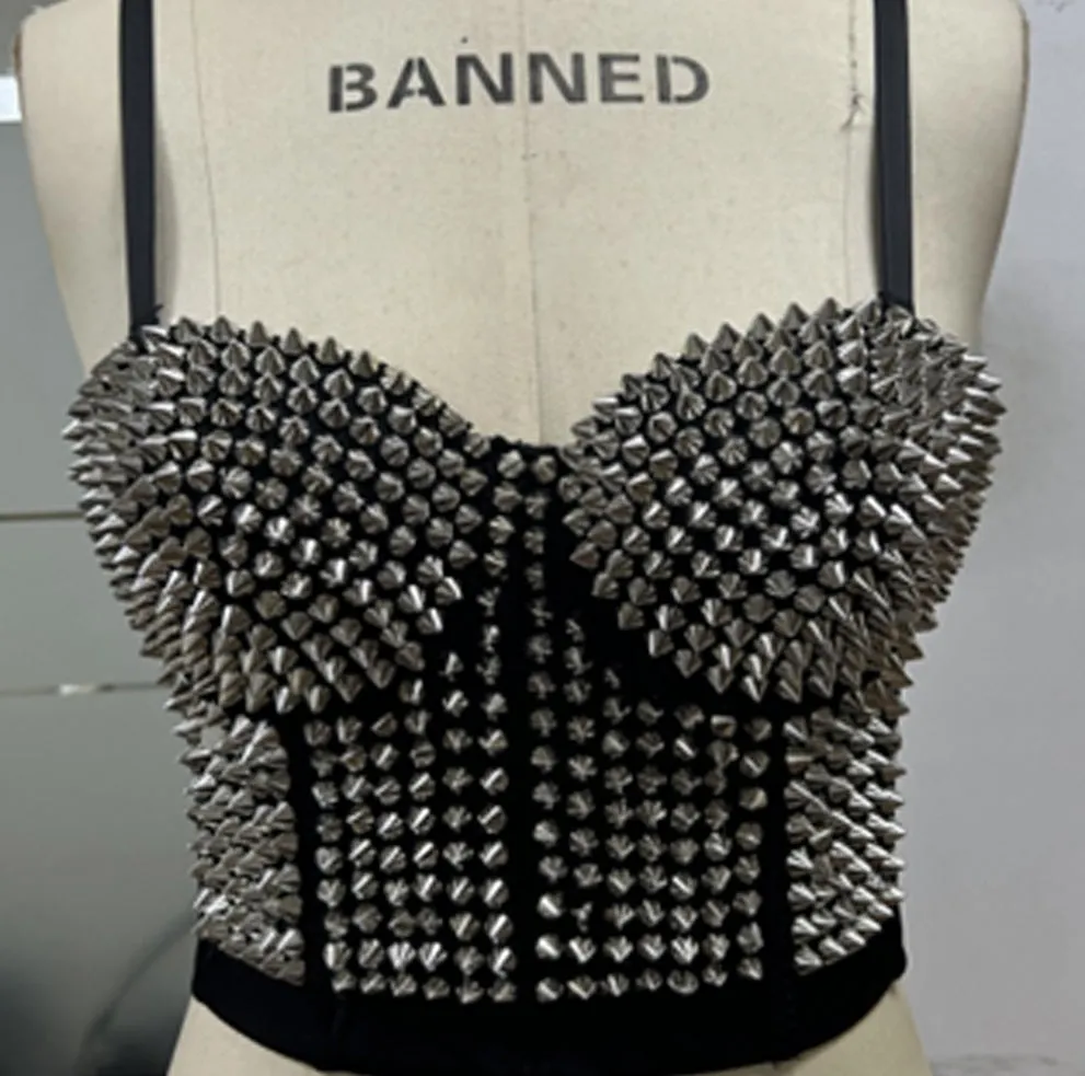 Xenia Silver Studded Crop Top